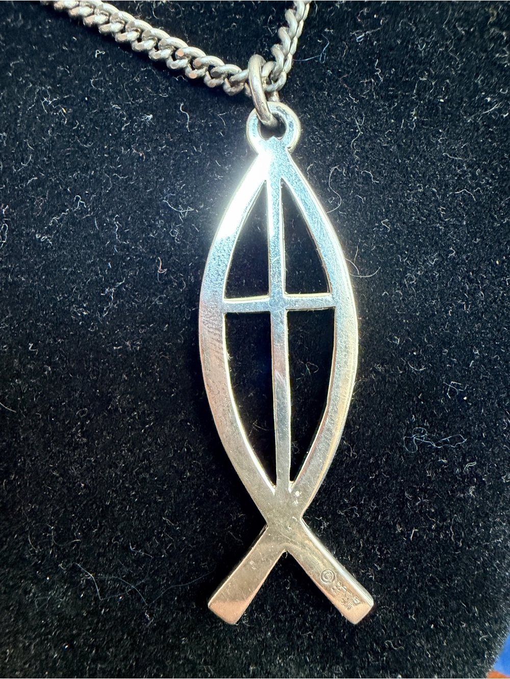 Vintage Retired James Avery Sterling Silver Large Ichthus Cross Pendant & Chain
